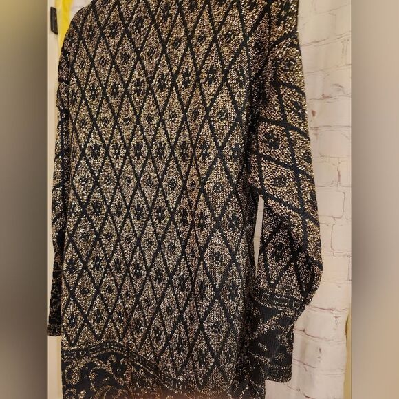 Vintage VG 1980's Pierre Cardin Blk/Gold Lurex Knit A-Line Mini Dress Sz.S USA - Picture 8 of 8